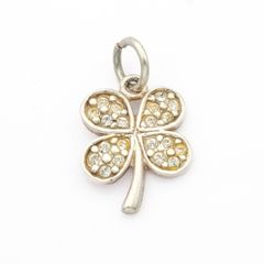 Vintage Signed Lucky Clover Sterling Silver & Cubic Zirconia Charm