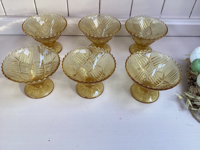 Vintage Amber Depression Glass Dessert Bowls - Set of 6 (1930s Sherbet Dishes)