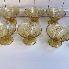 Vintage Amber Depression Glass Dessert Bowls - Set of 6 (1930s Sherbet Dishes)