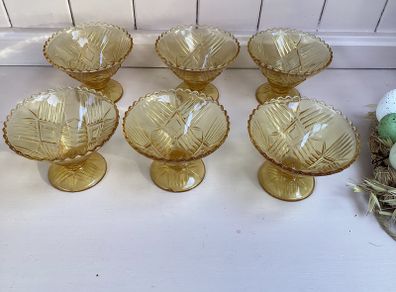 Vintage Amber Depression Glass Dessert Bowls - Set of 6 (1930s Sherbet Dishes)