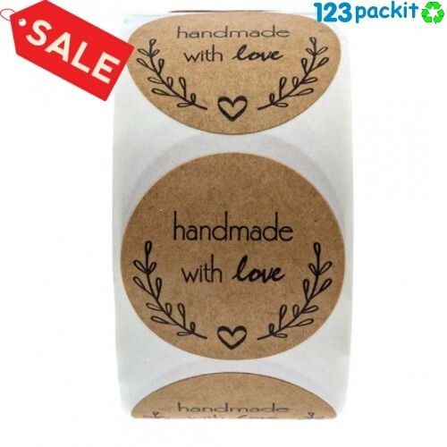 Handmade with love stickers - 1 inch - roll of 500