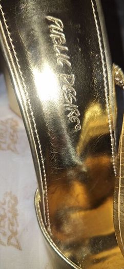 Public Desire Gold Block Heel Sandles.