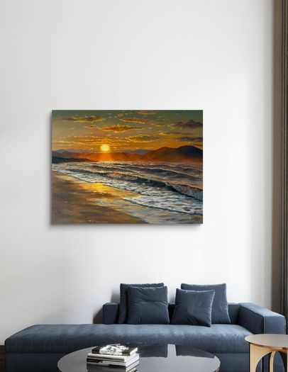 Original Oil Painting, Seascape Wall Art, Sunset Sea Large Art, Ocean Large Wall Art 60/80 Cm