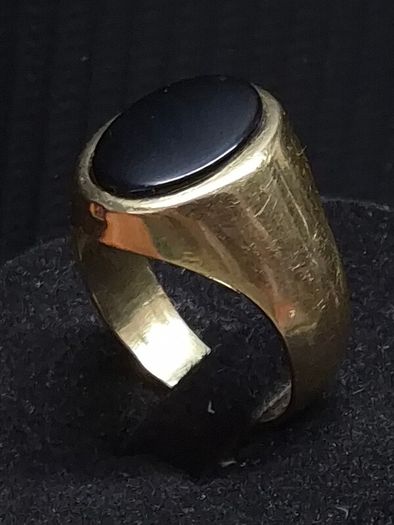 Vintage Egyptian 14K Solid Gold Black Onyx Signet Ring  Heavy Statement Ring