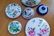 Selection of different bone china tea pot &amp; trinket box lids