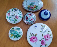 Selection of different bone china tea pot & trinket box lids