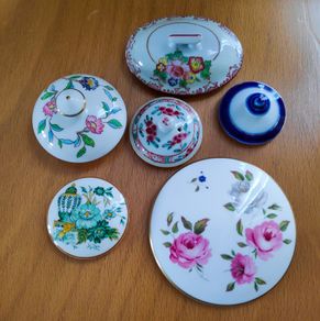Selection of different bone china tea pot & trinket box lids