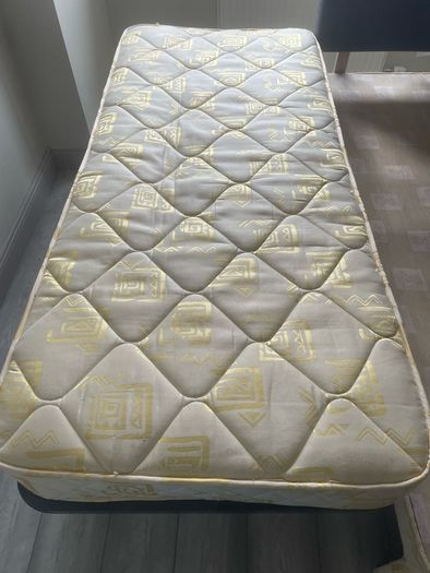 Single bed frame with guest mattress and headboard