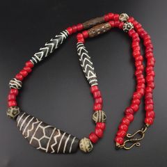 Antique Pumtek Pyu & Venetian WhiteHeart Beads Necklace 24 inches