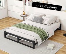 Double Bed Frame,4ft6 Floor Bed Frame Double Bed Base with Reinforced Steel Slats