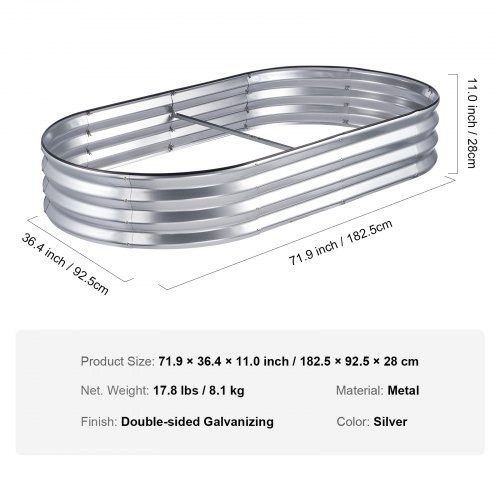 NEW SALE | Raised Garden Bed, 71.9 x 36.4 x 11 inch Galvanized Metal Planter Box, Outdoor Planting Boxes with Open Base, for Growing Flowers/Vegetables/Herbs in Backyard/Garden/Patio/Balcony, Silver