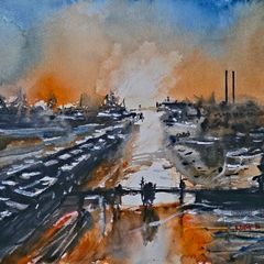 Dublin port   new dawn watercolour