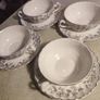 Rare find 8 pieces set Johnson Brothers Ironstone Snow White, Pattern 1H2, Vintage Set Of 4 soup bowls and soup saucers Swirl Edge, Platinum Trim Image 6