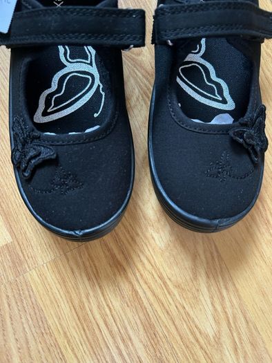 Next Butterfly Embroidered Black Plimsolls Shoes, Junior Size UK 13, EUR 32