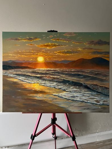 Original Oil Painting, Seascape Wall Art, Sunset Sea Large Art, Ocean Large Wall Art 60/80 Cm