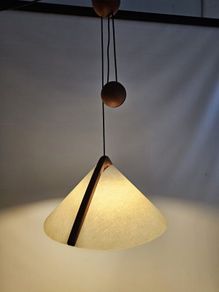 Mid Century Domus Pendant Lamp Teak And Paper With Counterweight