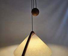 Mid Century Domus Pendant Lamp Teak And Paper With Counterweight