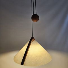 Mid Century Domus Pendant Lamp Teak And Paper With Counterweight