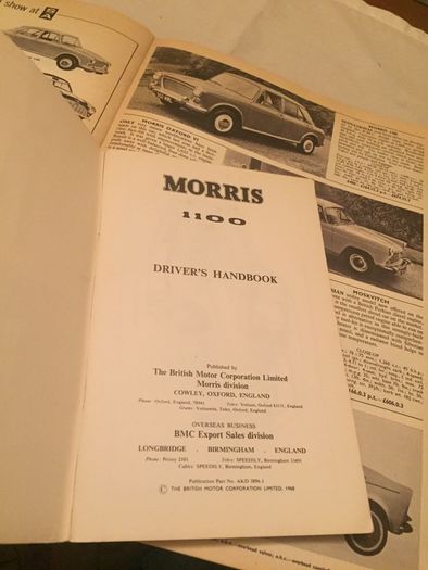 Morris 1100 Driver's Handbook. Late 1960s