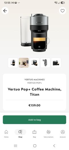 Nespresso Vertuo Pop Machine, Aeroccino, Pod container and Pods