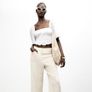 Zara white shirred linen top blouse size S Image 2