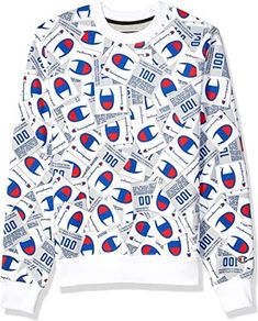 Champion Men's Super Fleece Crew AOP Jock Tag Scatter All Over Print Sweatshirt
