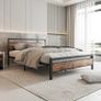 King Size Bed Frame with Wooden Headboard,Metal Platform Bed Frame King Size Mattress Base,Metal Slat Support and Underbed Storage Space,Solid Bed Frame Double Bed,Black Image 3