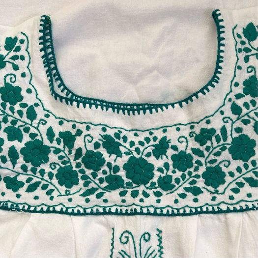 Mexican floral green embroidered blouse