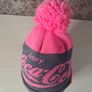 Coca Cola beanie bobble hat pink and grey pom pom Coke Image 7