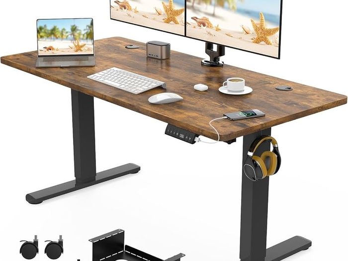 NEW SALE | 120 x 60cm Electric Standing Desk with USB Charging Port (New Sedentary Reminder), Height Adjustable Standing Desk with Cable Tray and Wheels