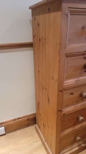 Vintage Handmade Waxed Pine Tall Boy 5 Drawer Unit