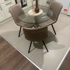Strong glass top table.