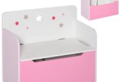 Kids Wooden Toy Box - Children Storage Chest Bench Organizer with Safety Hinge for Bedroom and Playroom Furniture, Pink