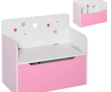 Kids Wooden Toy Box - Children Storage Chest Bench Organizer with Safety Hinge for Bedroom and Playroom Furniture, Pink