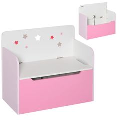 Kids Wooden Toy Box - Children Storage Chest Bench Organizer with Safety Hinge for Bedroom and Playroom Furniture, Pink