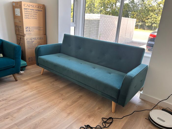 Light Teal Velvet 3 Seater Sofa Bed
