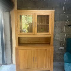 Solid Oak Display Dresser two piece Unit
