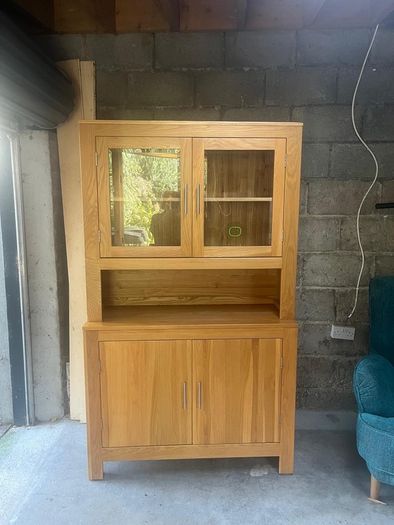 Solid Oak Display Dresser two piece Unit