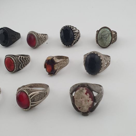 15 Boho Antique Rings Mixed Brass, Glass & Stone Designs