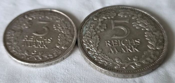Weimar Republic 3 & 5 Reichsmark 1925