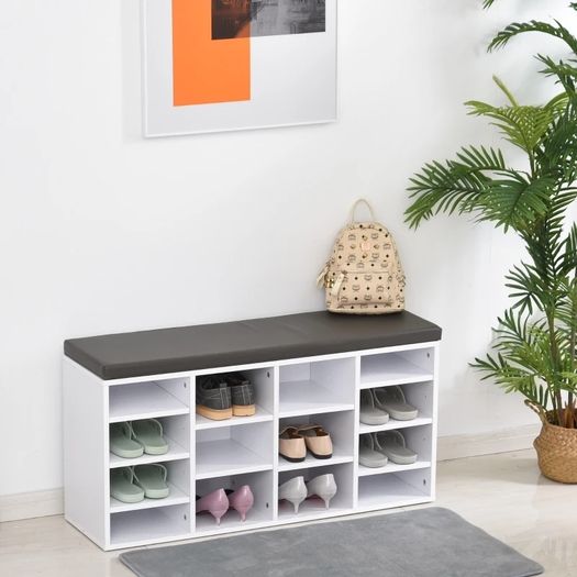 Multi-Storage Shoe Rack w/ 14 Compartments Cushion Moving Shelves Solid Frame Foot Pads Home Office Tidy Organisation Boots Trainers White