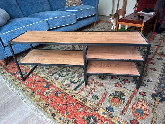 Modern Industrial Metal & Oak TV Unit / Media Console Stand
