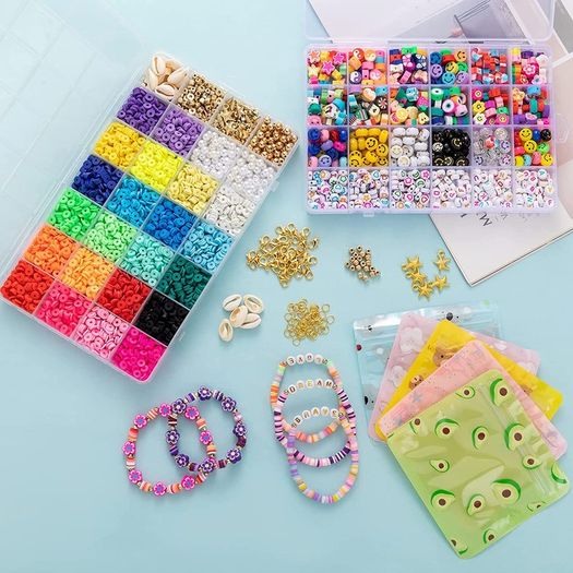 8000+ Pcs Clay Beads Bracelet Making Kit Round Flat Beads Polymer Clay Beads Set Clay Spacer Heishi Beads for Jewellery Making Bracelets Necklace DIY Jewellery Making Kit for Kids Adults,2 Boxes