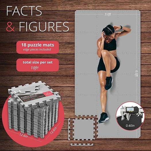 Soft Foam Floor Mat - 18 Pieces Protective Gym Flooring Set, Exercise Mats EVA Puzzle Rubber Tiles, Ground Surface Protection Workout Underlay Matting Sports Pool Home (FREE POSTAGE)