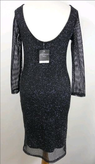 Topshop Tall Sparkly Black Mesh Bodycon Lined Dress Size 12