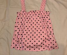 Zara Kids Size 10/140cm Pink and black polka dot pattern flowy top with ruffles