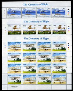 2003 Ireland Centenary of Powered Flight (41c Irish Monoplane, 50c Vickers, 57c Wright Flyer & 57c Lilian Bland) Commemorative Stamp Sheetlet 1A1A1A1A Mint Never Hinged (MNH)