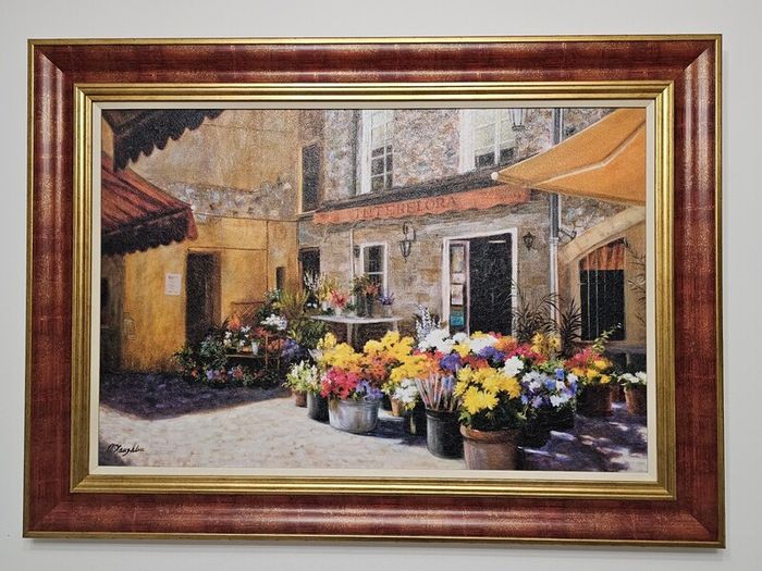 Framed 'Flower Shop" by artist Jan McLaughlin