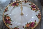 Vintage Royal Albert "Old Country Roses" Single-Tier Cake Stand / Handled Serving Tray