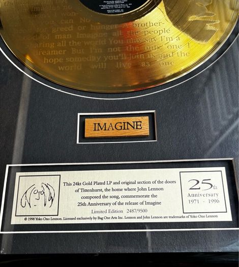 John Lennon Ltd Edition Imagine Gold Record RARE